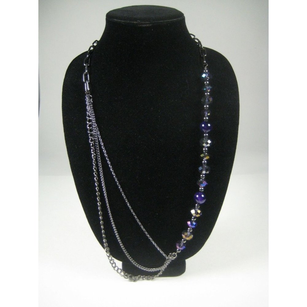 Ali Khan Necklace Women 36" Asymmetrical New York Jewelry Aurora Borealis Purple
